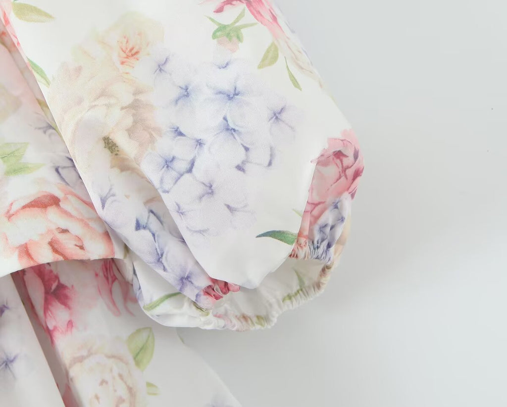 French Hydrangea Deep-V Tulle Dress