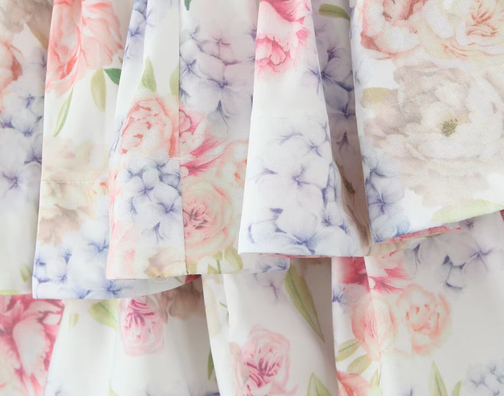 French Hydrangea Deep-V Tulle Dress