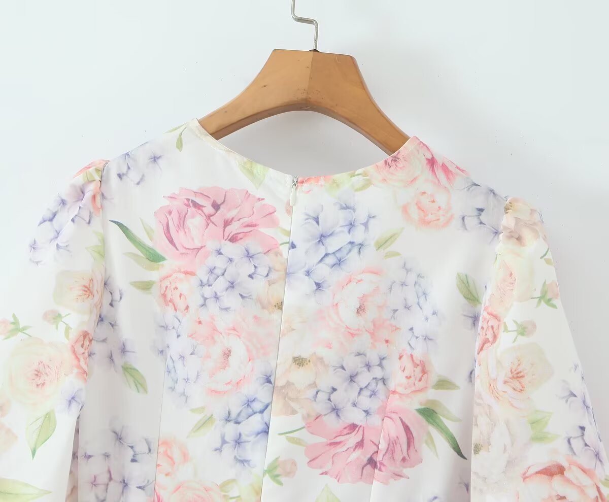 French Hydrangea Deep-V Tulle Dress