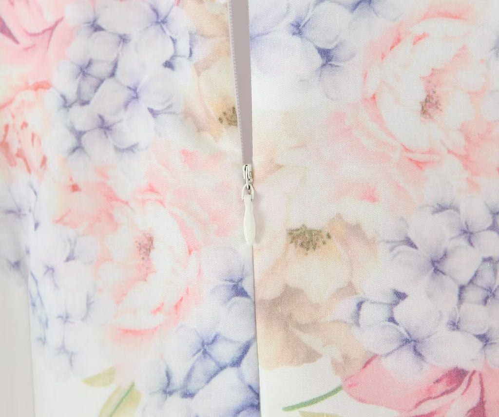French Hydrangea Deep-V Tulle Dress