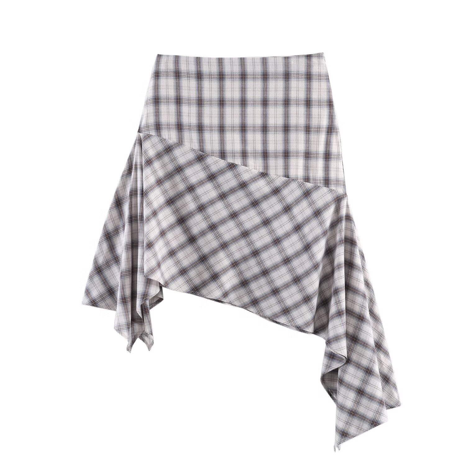 Summer Plaid Asymmetric Top Asymmetric Skirt Set
