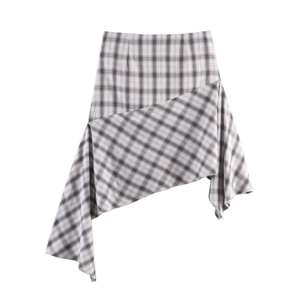 Summer Plaid Asymmetric Top Asymmetric Skirt Set