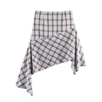 Summer Plaid Asymmetric Top Asymmetric Skirt Set