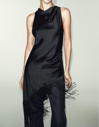 Women's All Matching Sleeveless Irregular Asymmetric Tassel Top