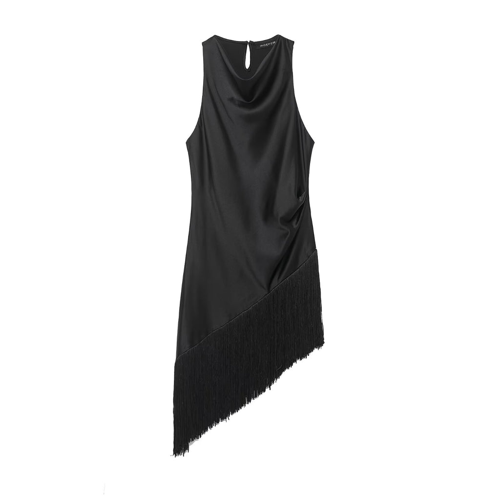 Women's All Matching Sleeveless Irregular Asymmetric Tassel Top