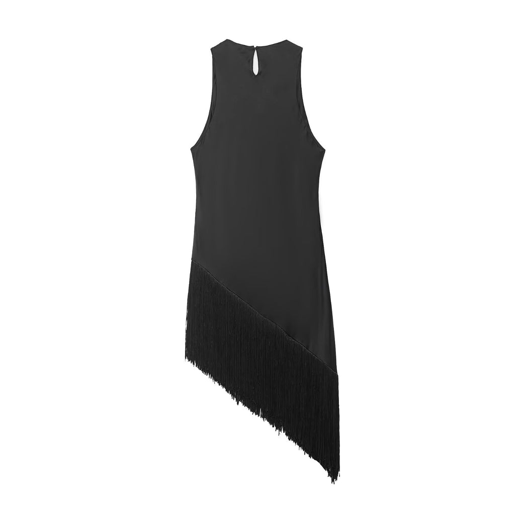 Women's All Matching Sleeveless Irregular Asymmetric Tassel Top