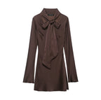 Early Spring Women Clothing Elegant Silk Satin Texture Scarf Dress