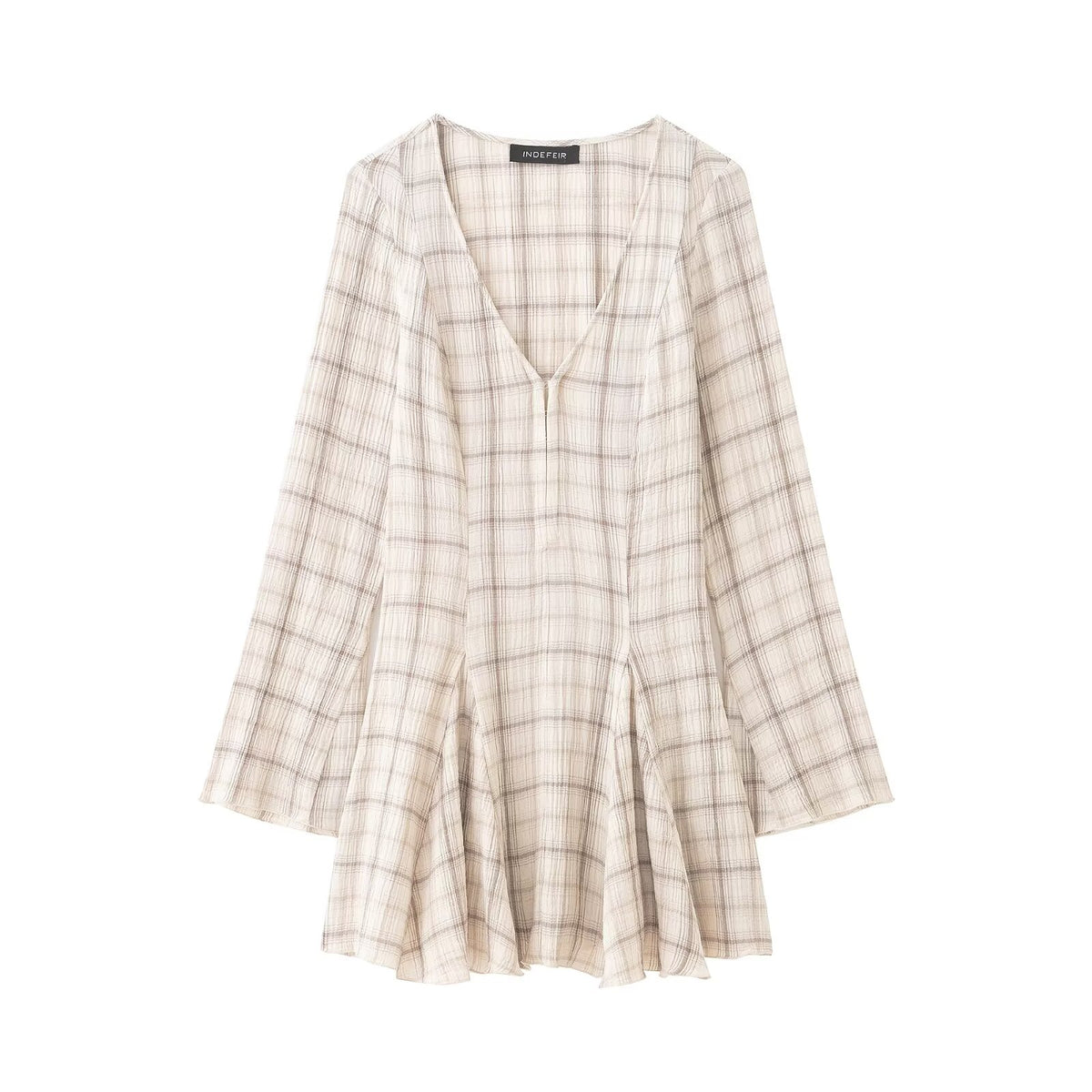 Women's Western Long Sleeve V Neck Plaid Short Dress