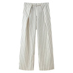 Spring Striped Fluffy Sleeve Shirt Pleated Pants Sets