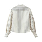Spring Striped Fluffy Sleeve Shirt Pleated Pants Sets