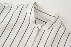 Spring Striped Fluffy Sleeve Shirt Pleated Pants Sets
