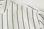 Spring Striped Fluffy Sleeve Shirt Pleated Pants Sets