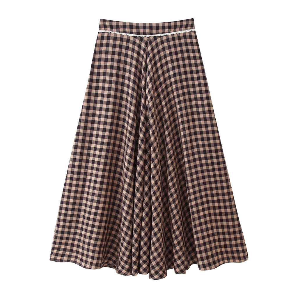Women's Lace-Trim Check Skirt