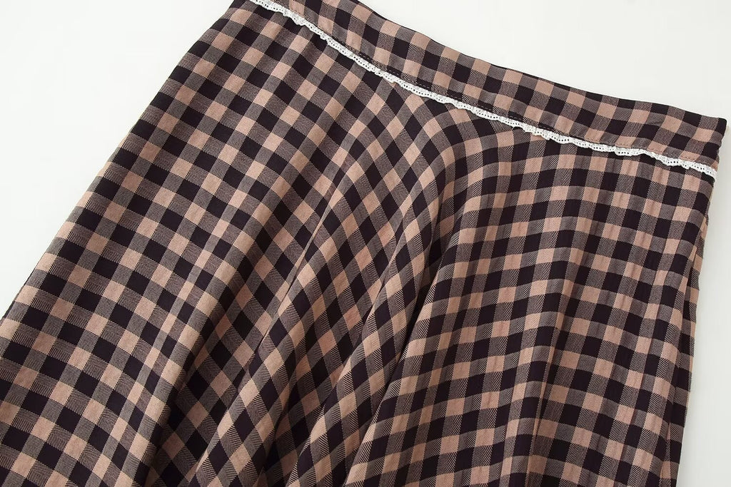 Women's Lace-Trim Check Skirt