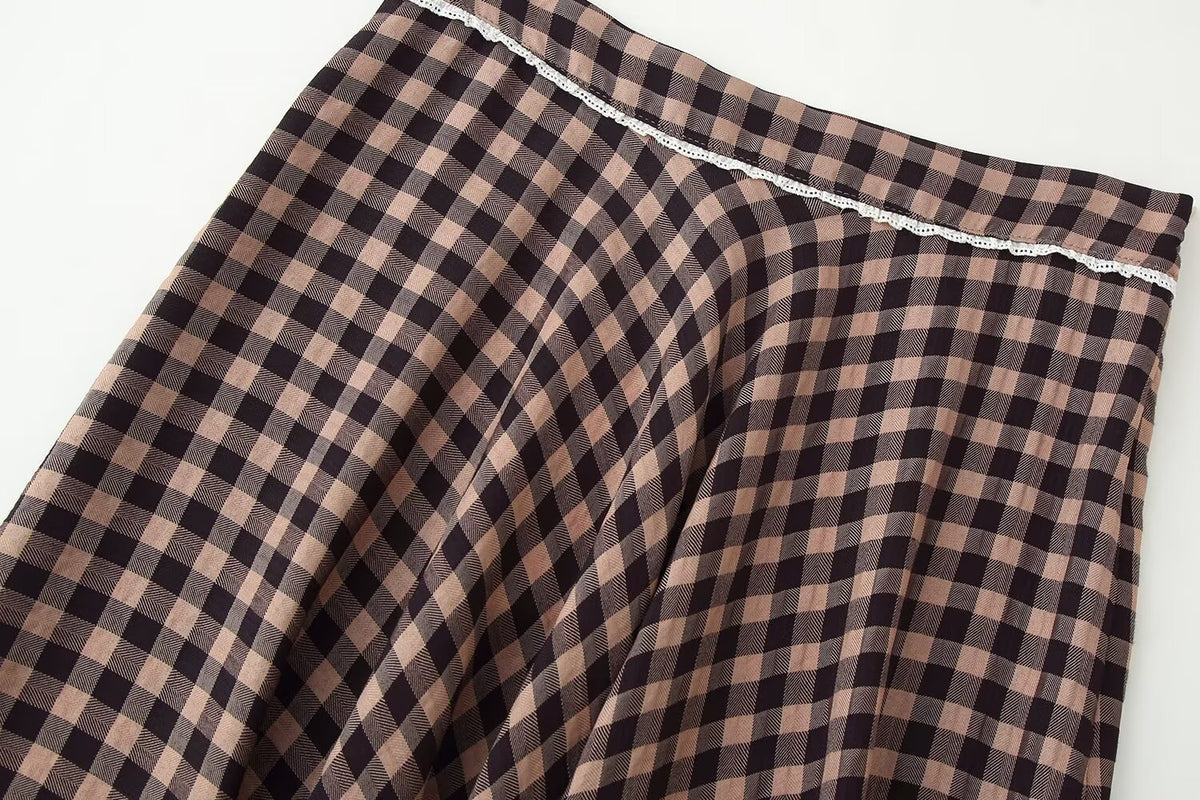 Women's Lace-Trim Check Skirt