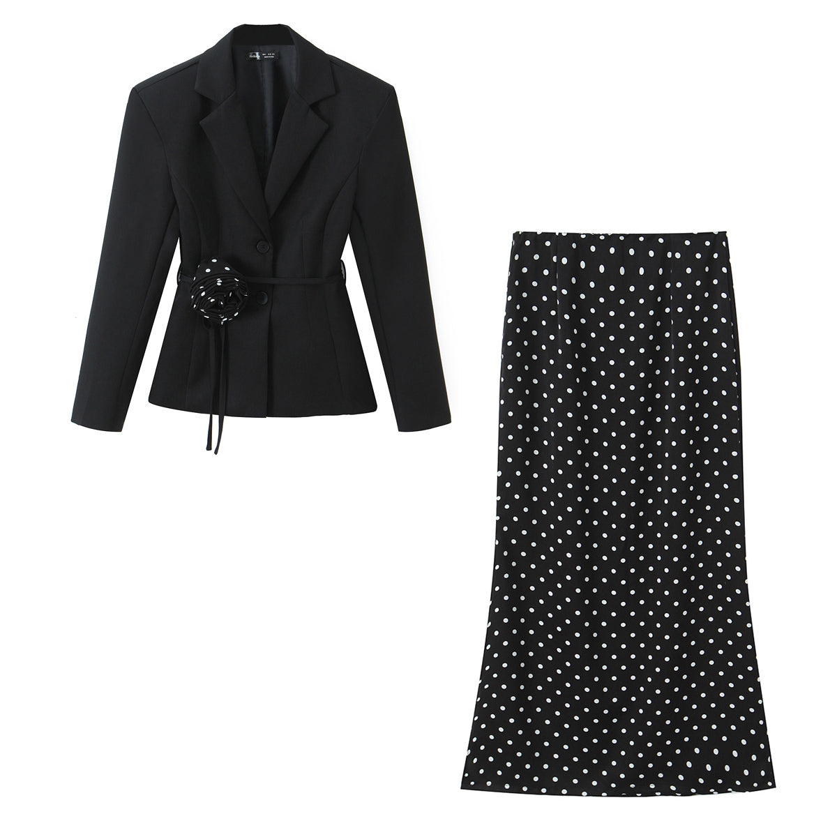 Women Clothing Spring Autumn French Tight Polka Dot Mid Length Skirt Two Piece Sets Women