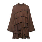 Women's Stand-Collar Asymmetric Ruffle Mini Dress