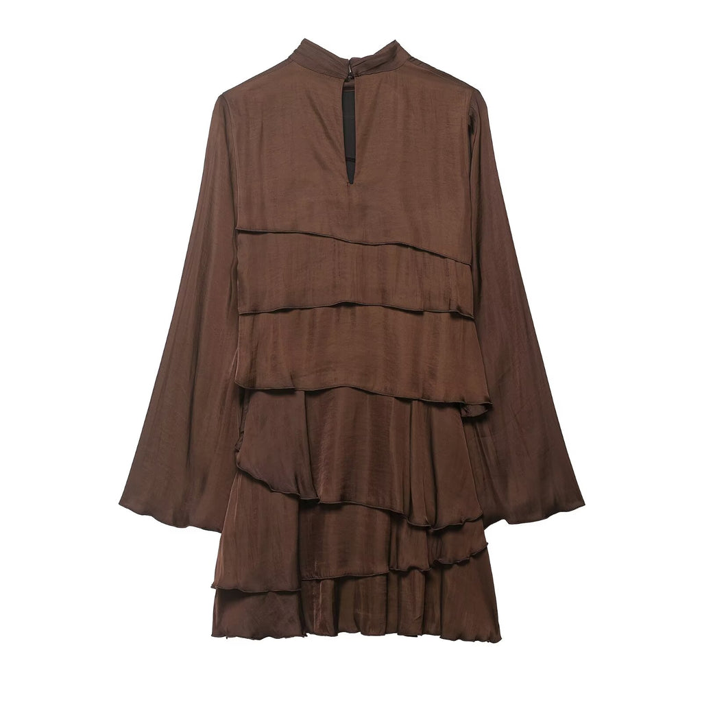 Women's Stand-Collar Asymmetric Ruffle Mini Dress