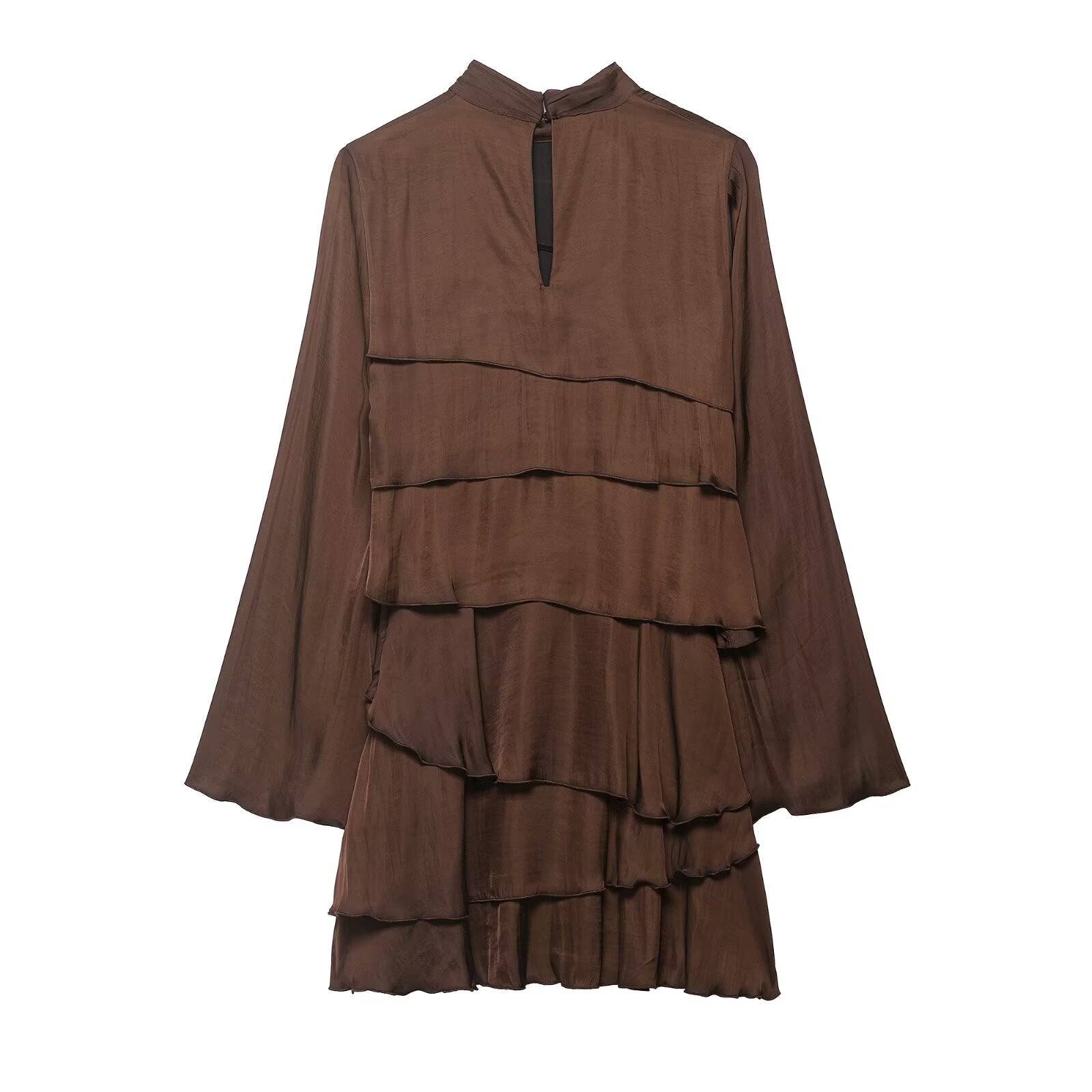 Women's Stand-Collar Asymmetric Ruffle Mini Dress