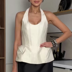 Women's Spring Stylish Simple U Collar Sleeveless Spaghetti Strap Camisole Top