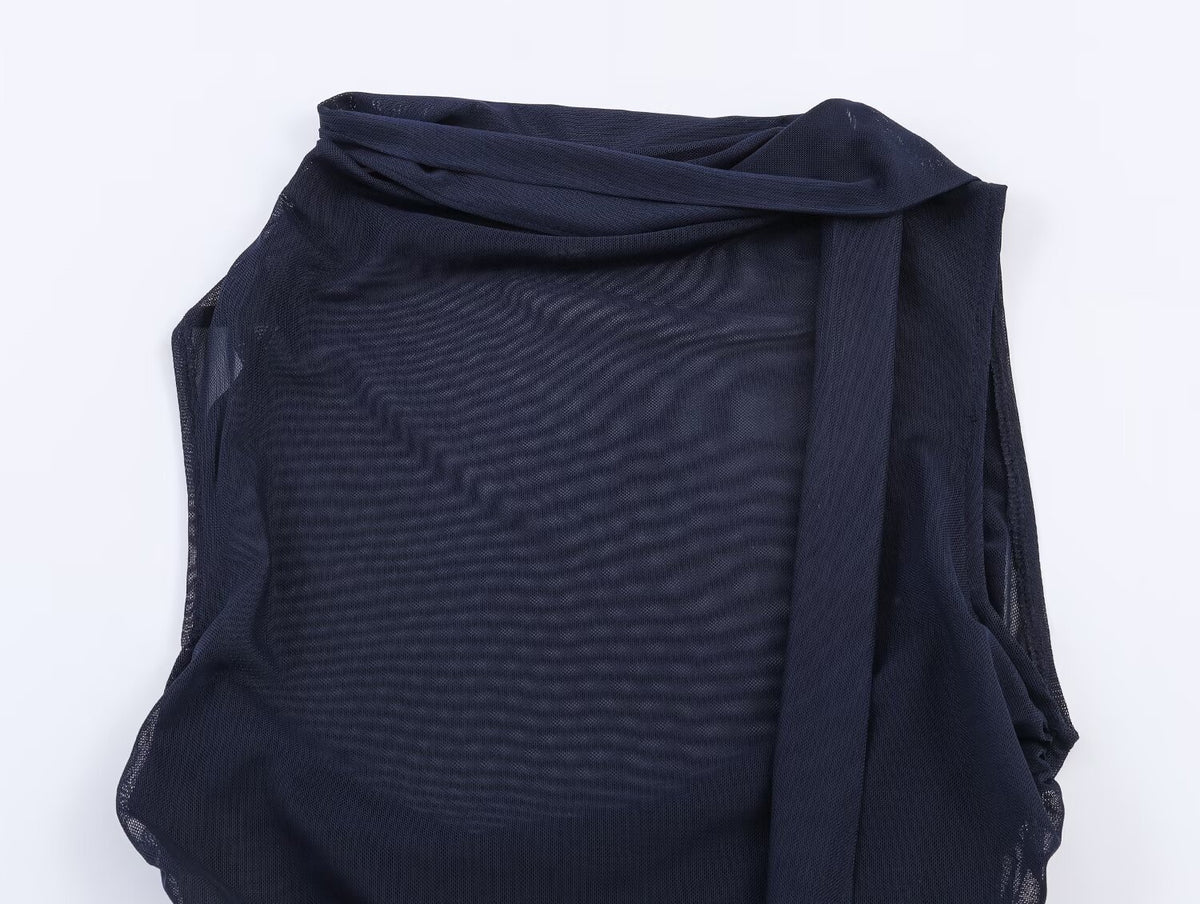 's Slim Fit Silk Net Scarf With Sleeveless Vest Top