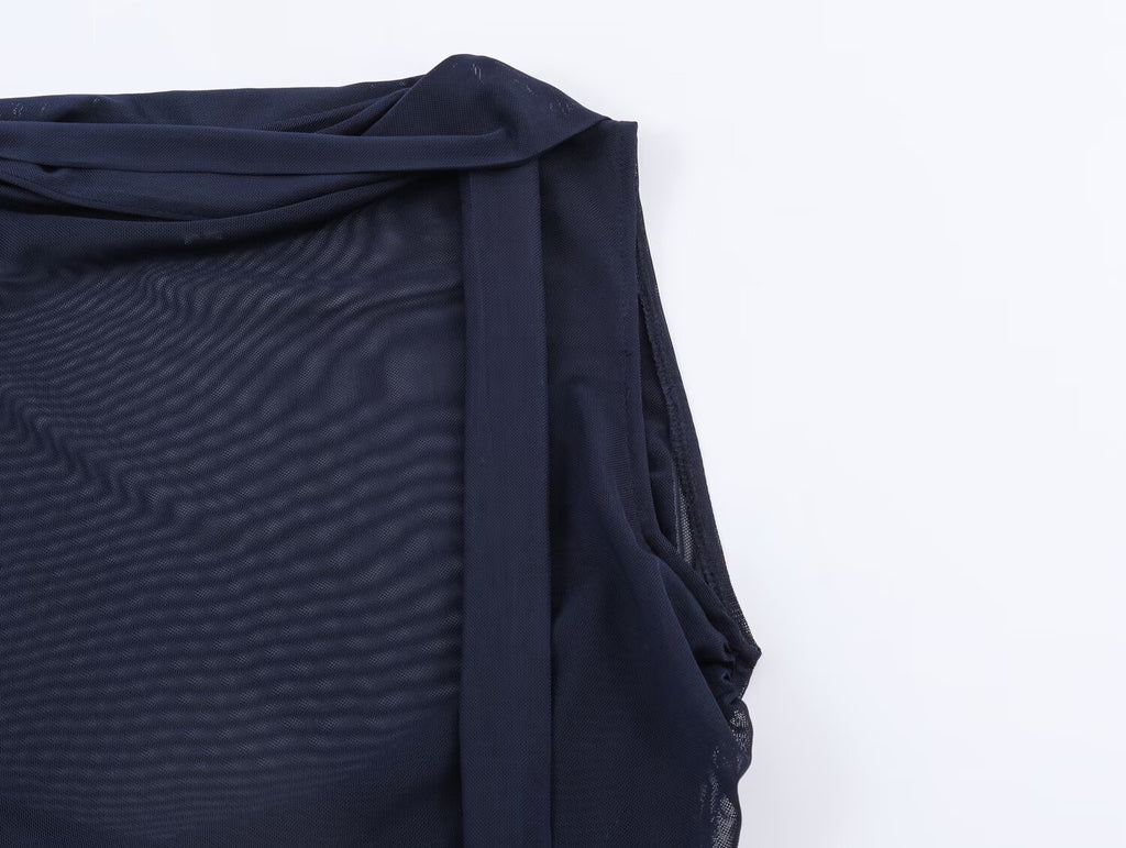 's Slim Fit Silk Net Scarf With Sleeveless Vest Top