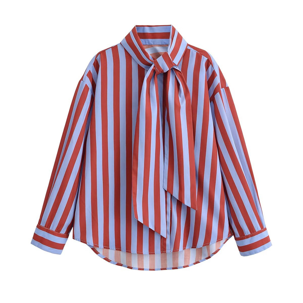 Women's Striped Color-Block Bow Shirt