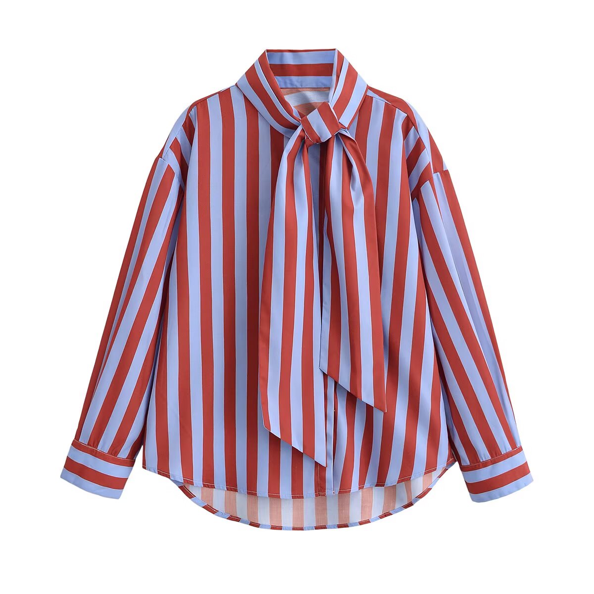 Women's Striped Color-Block Bow Shirt