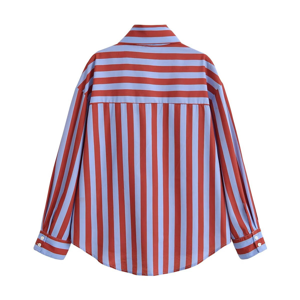 Women's Striped Color-Block Bow Shirt