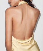 Women's Satin Texture Hanging Collar Top