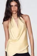 Women's Satin Texture Hanging Collar Top