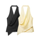 Women's Satin Texture Hanging Collar Top