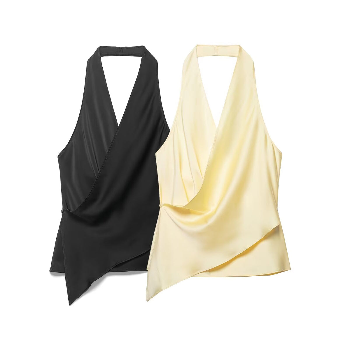 Women's Satin Texture Hanging Collar Top