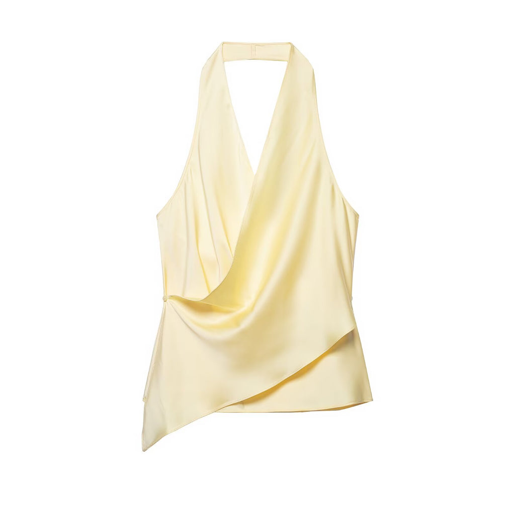 Women's Satin Texture Hanging Collar Top