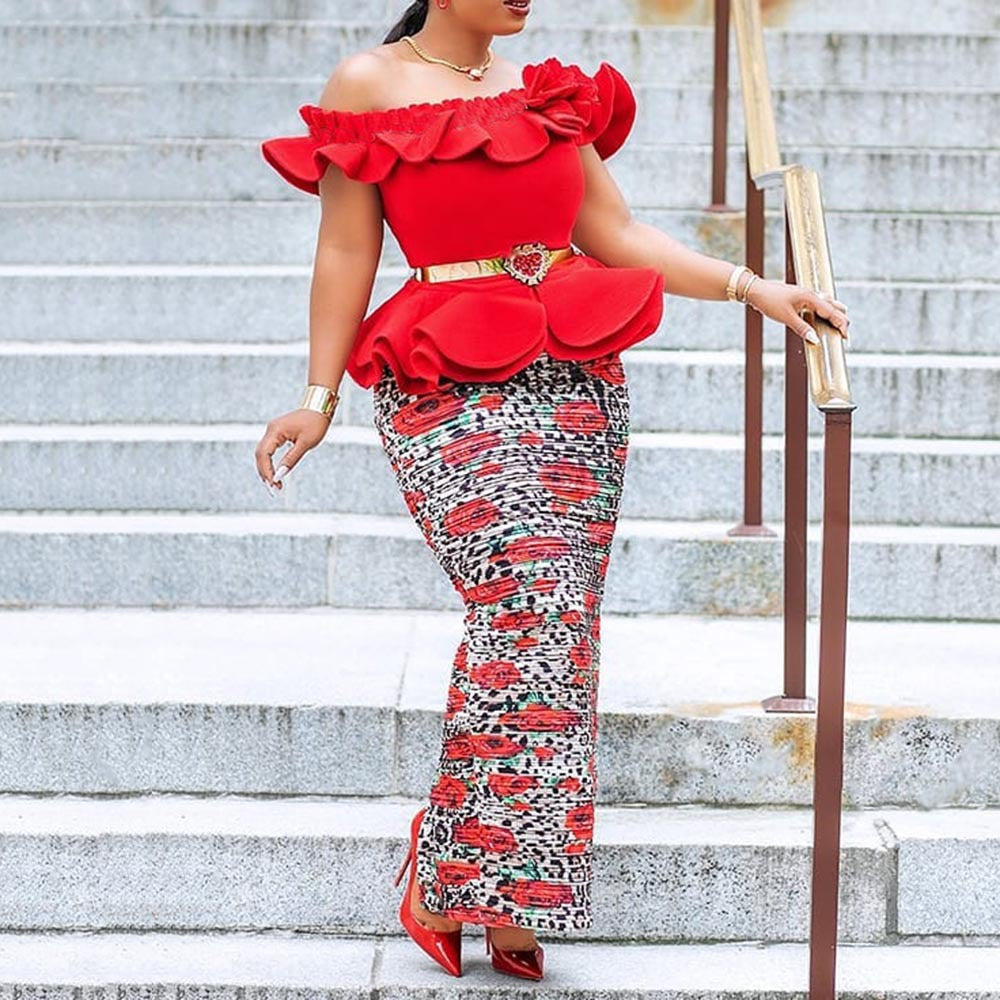 Floral Off-Shoulder Ruffle Split Bodycon Maxi Dress