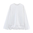 Women's Comfort Lace Stitching Long Sleeve Loose Slimming T-Shirt