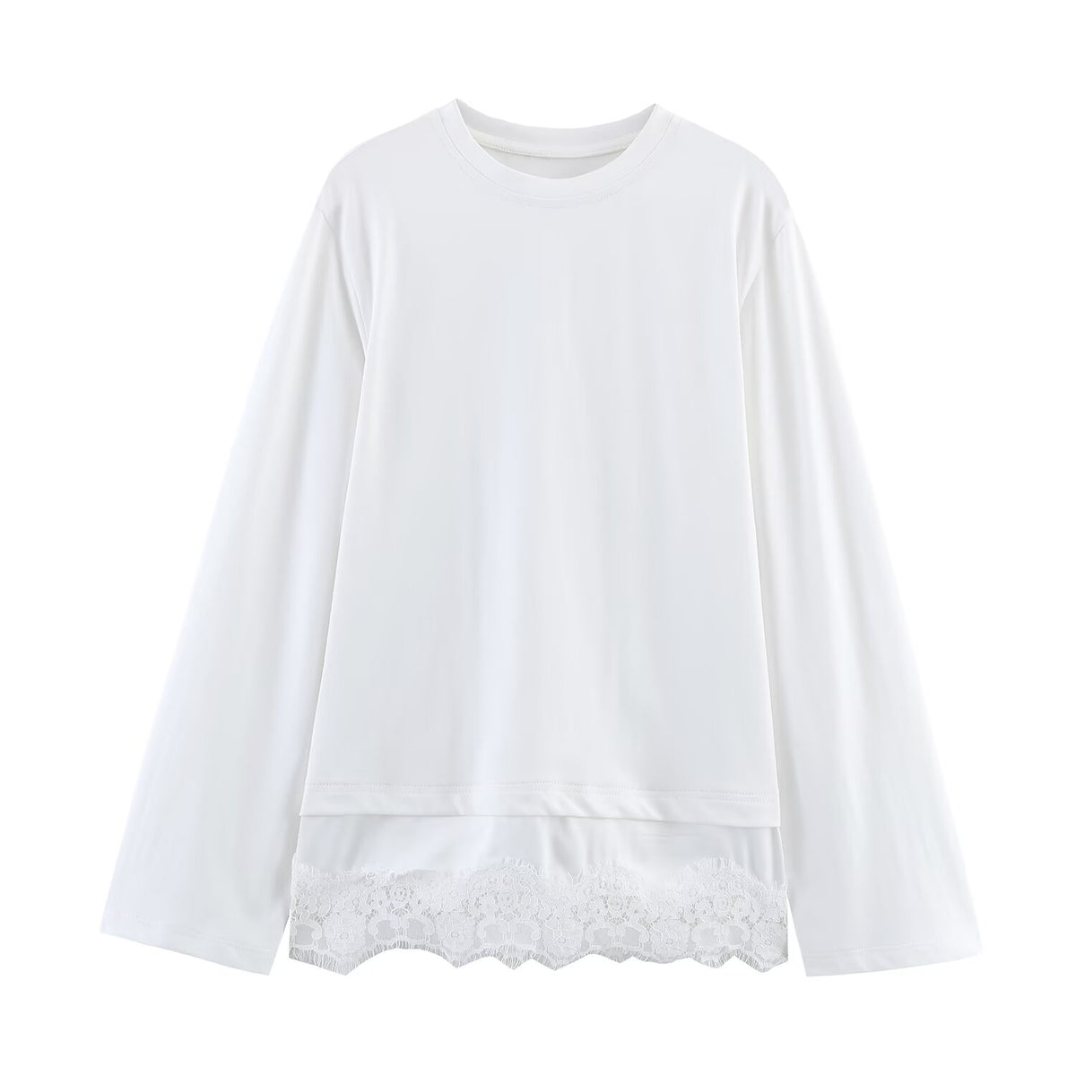 Women's Comfort Lace Stitching Long Sleeve Loose Slimming T-Shirt