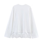 Women's Comfort Lace Stitching Long Sleeve Loose Slimming T-Shirt