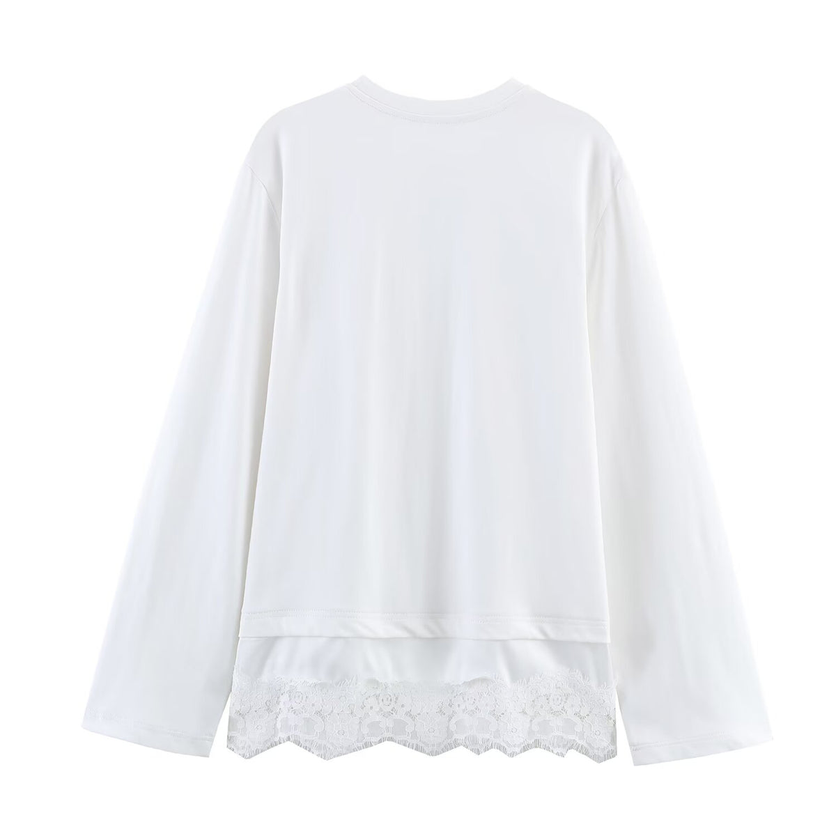 Women's Comfort Lace Stitching Long Sleeve Loose Slimming T-Shirt