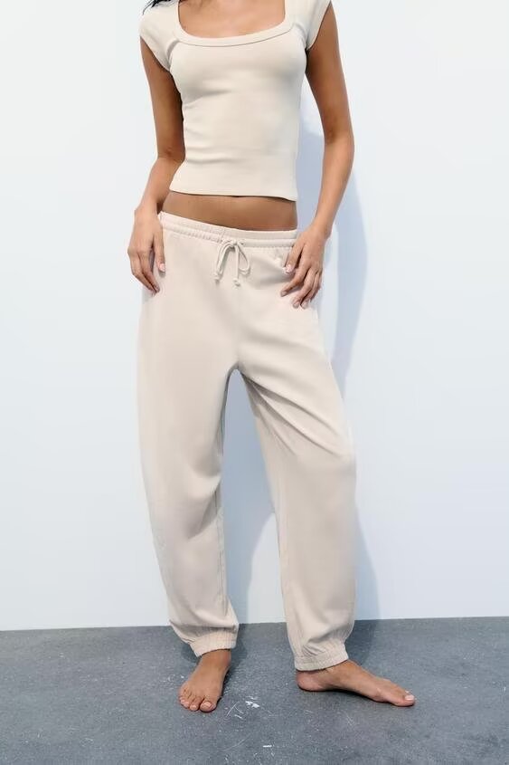 Summer Women Casual round Neck Rib T shirt Heavy Cotton Jogger Pants