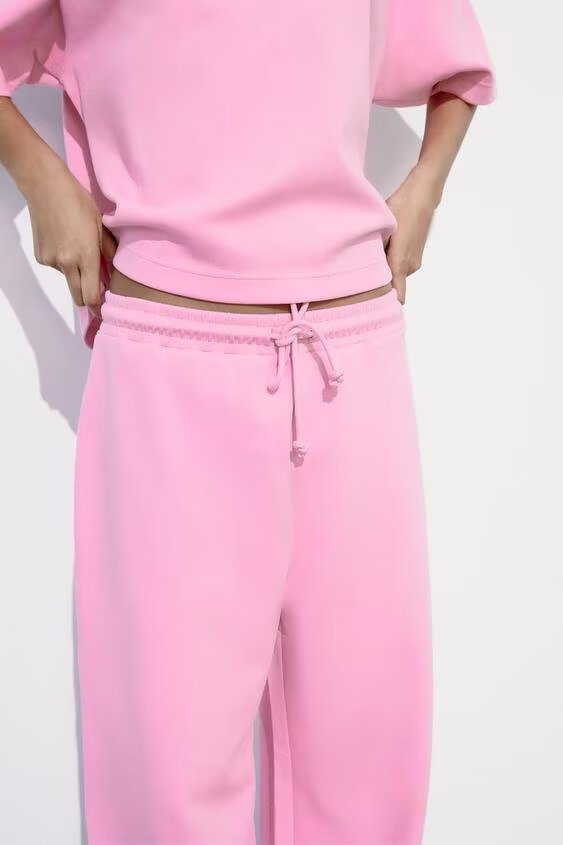 Summer Women Casual round Neck Rib T shirt Heavy Cotton Jogger Pants