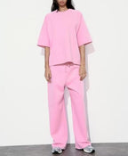 Spring Double Sided Cloth Loose T shirt Double Sided Cloth Jogger Pants Suit