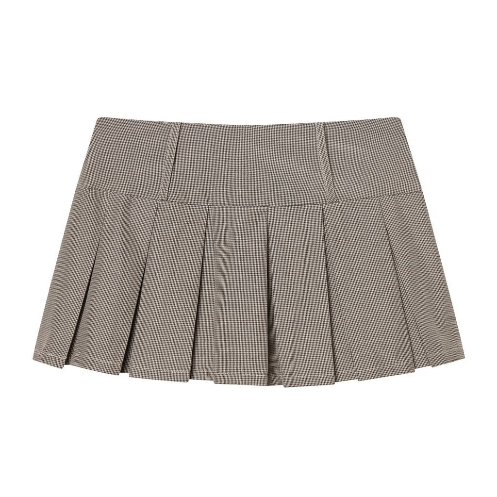 Fall Women Clothing Sweet Spicy Pleated Skirt Retro Plaid Pleated Skirt