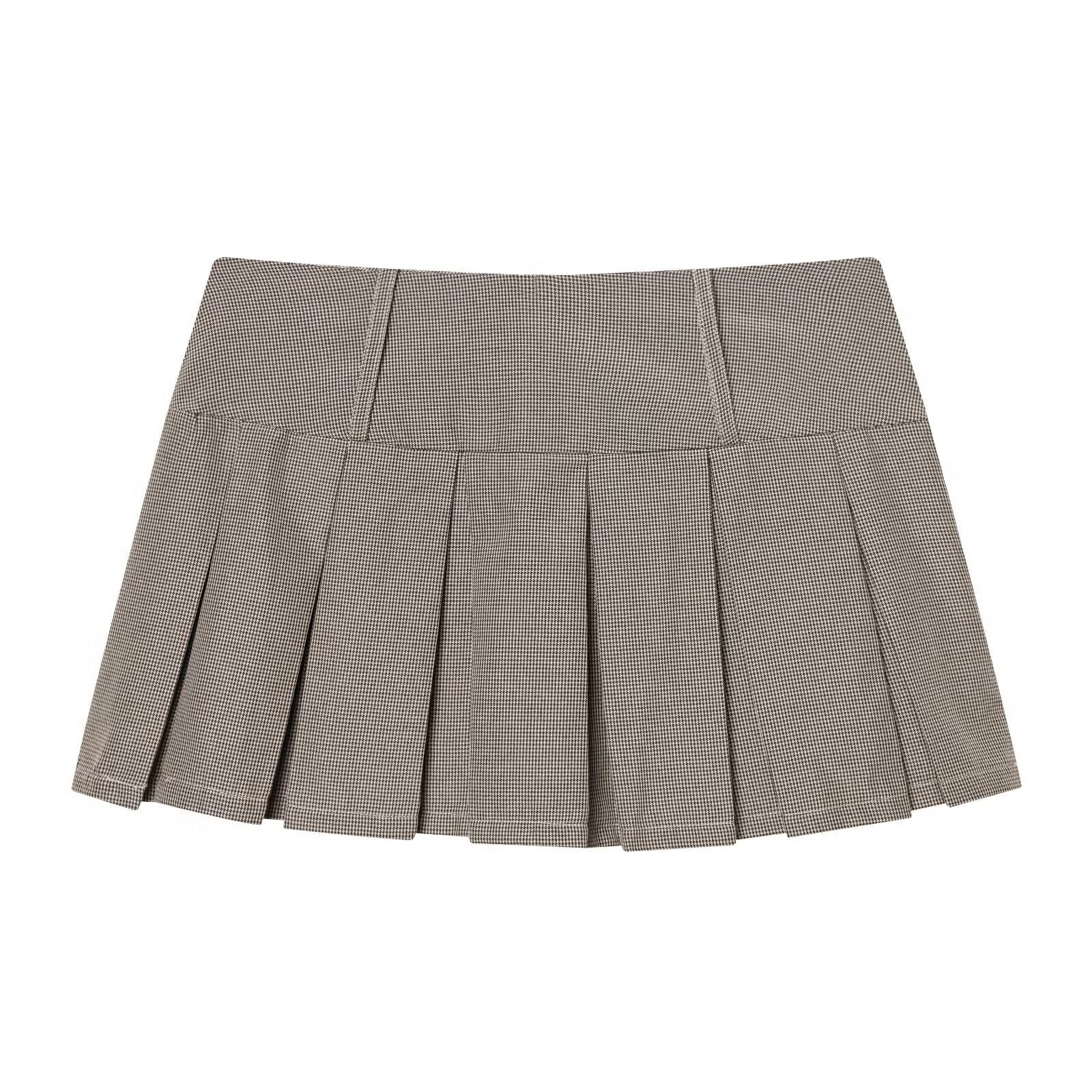 Fall Women Clothing Sweet Spicy Pleated Skirt Retro Plaid Pleated Skirt