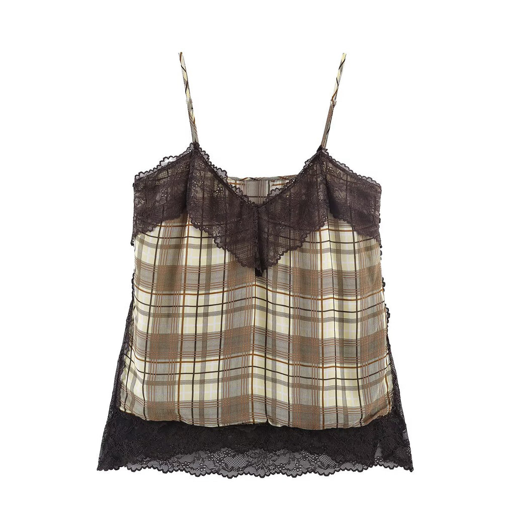 Women's Women Spring Retro Elegant Plaid Underwear Top