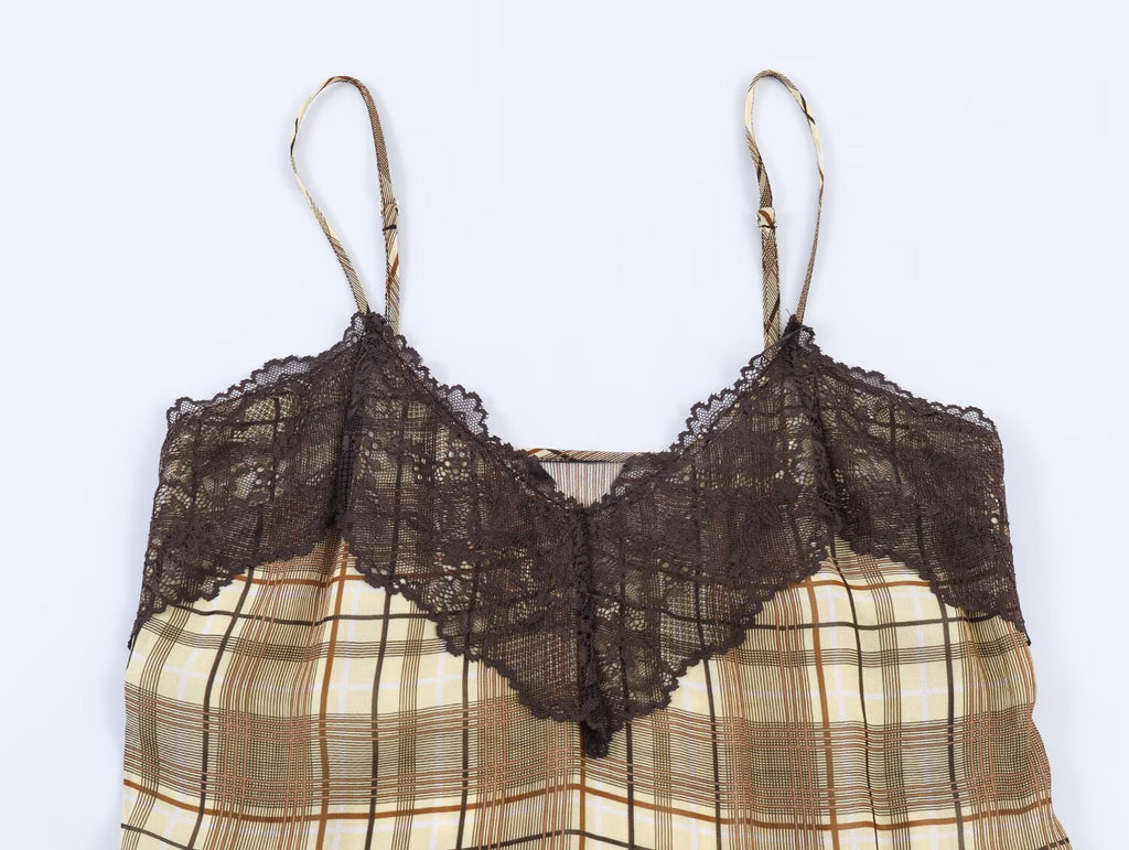 Women's Women Spring Retro Elegant Plaid Underwear Top