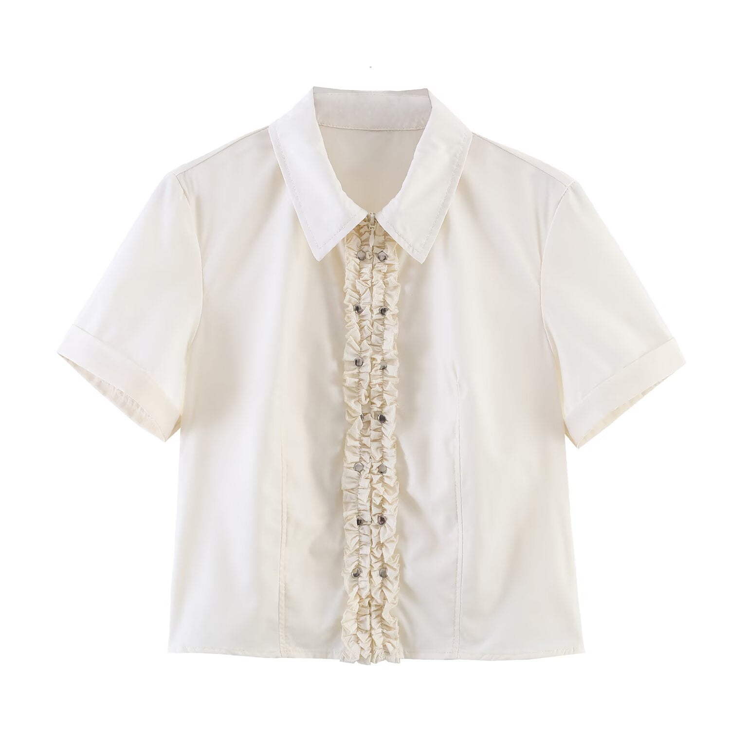 Spring Women Rivet Laminated Decoration Shirt Skirt Sets