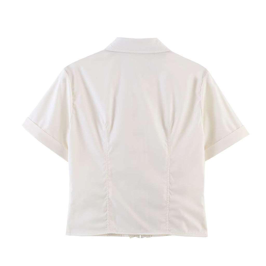 Spring Women Rivet Laminated Decoration Shirt Skirt Sets