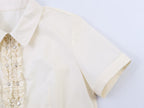 Spring Women Rivet Laminated Decoration Shirt Skirt Sets