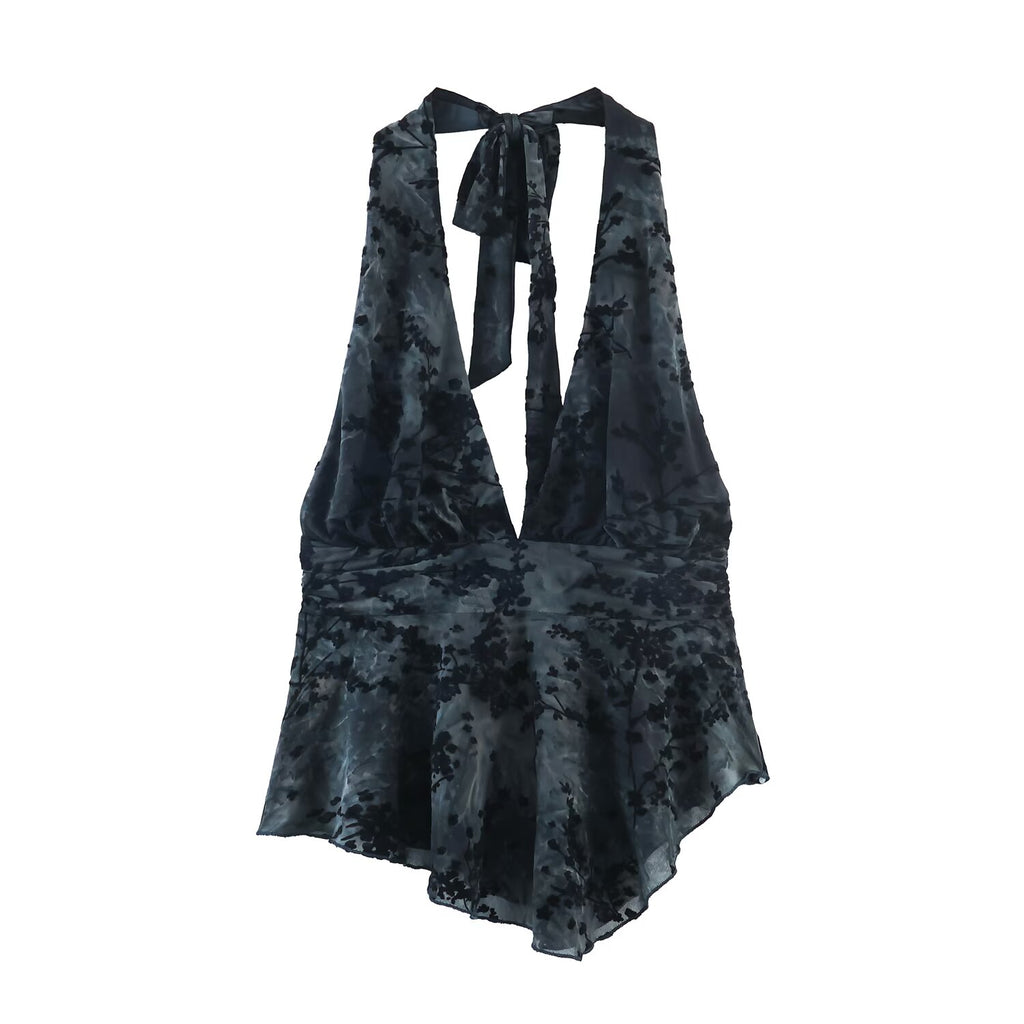 Spring Silk Net Halter Top Bell Bottom Pants Sets